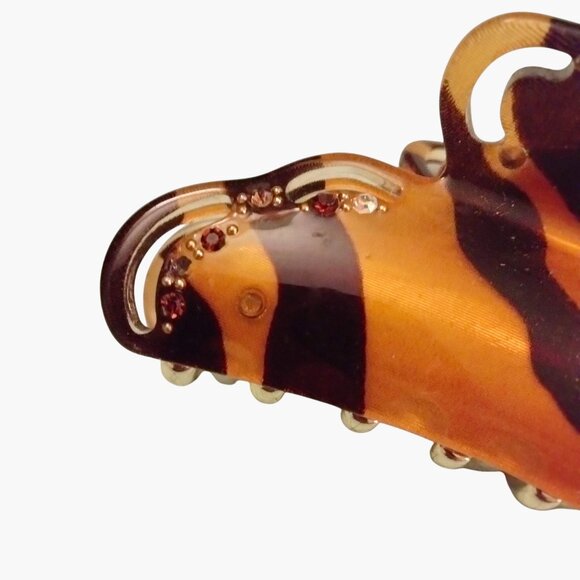 Koreana Tortoise Shell Hair Clip Rhinestone Accents Gold Tone Spring Comb - Picture 4 of 7